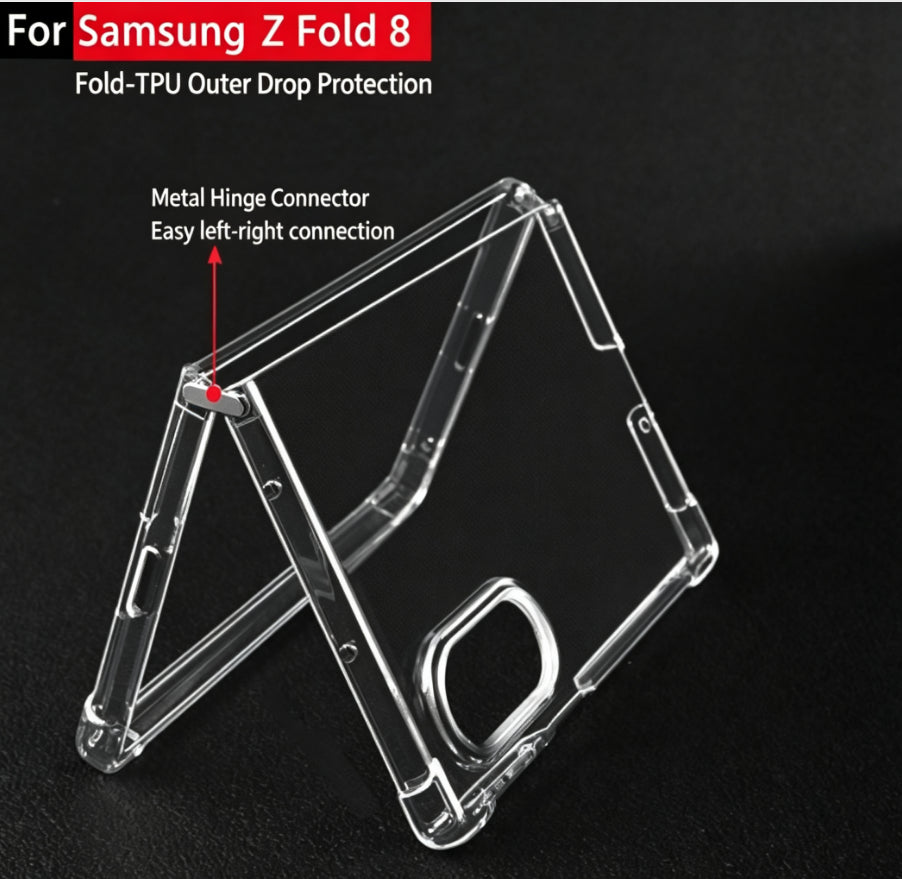 Samsung Galaxy Z Fold 8 Ultra / Wide Case | All-in-One Clear TPU Cover with Metal Buckle & 360° Magnetic Kickstand