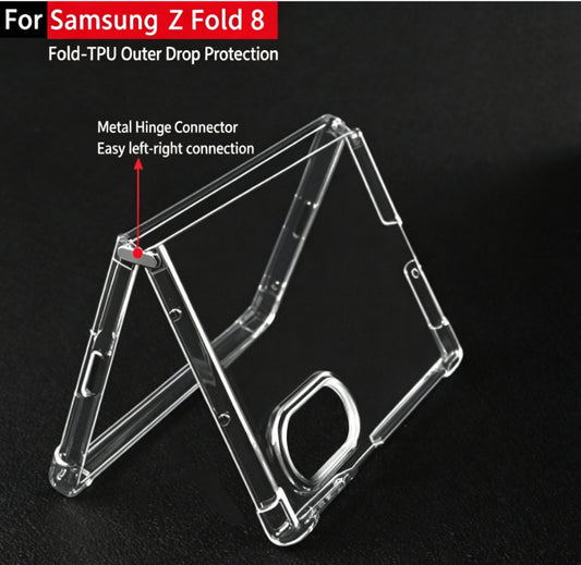 Samsung Galaxy Z Fold 8 Ultra / Wide Case | All-in-One Clear TPU Cover with Metal Buckle & 360° Magnetic Kickstand