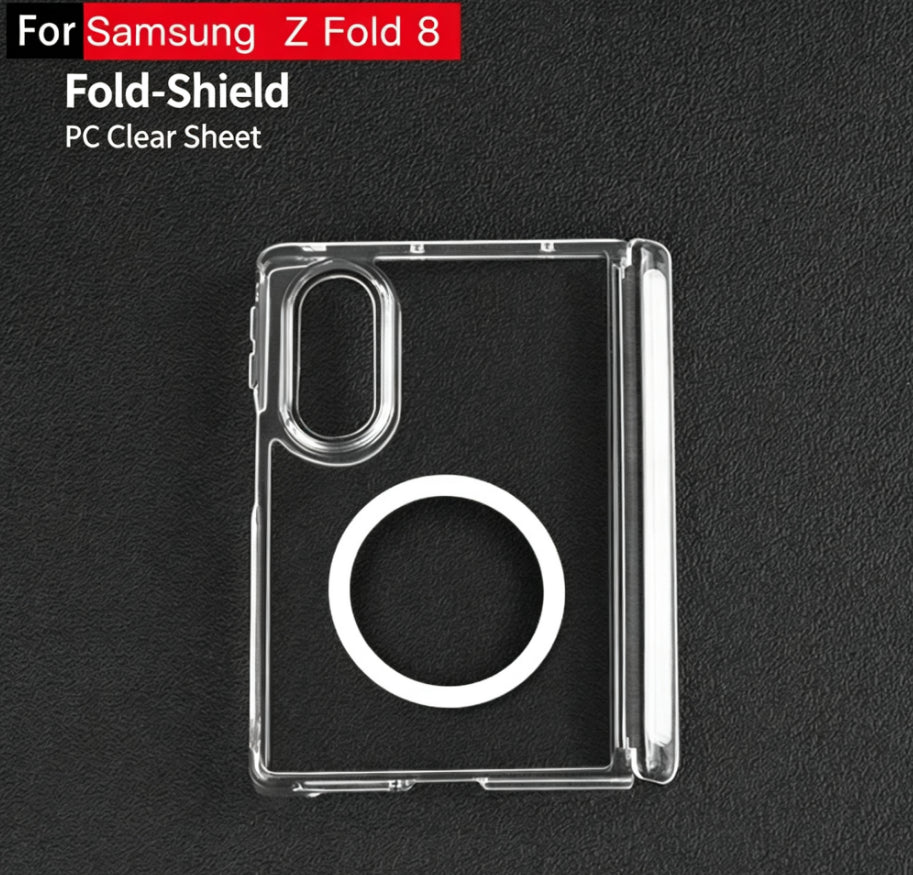 Samsung Galaxy Z Fold 8 Ultra / Wide Case | All-in-One Clear TPU Cover with Metal Buckle & 360° Magnetic Kickstand
