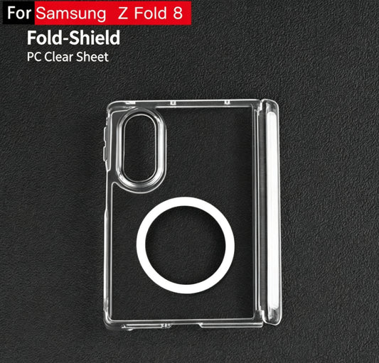 Samsung Galaxy Z Fold 8 Ultra / Wide Case | All-in-One Clear TPU Cover with Metal Buckle & 360° Magnetic Kickstand