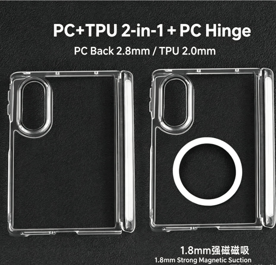 Samsung Galaxy Z Fold 8 Ultra / Wide Case | All-in-One Clear TPU Cover with Metal Buckle & 360° Magnetic Kickstand