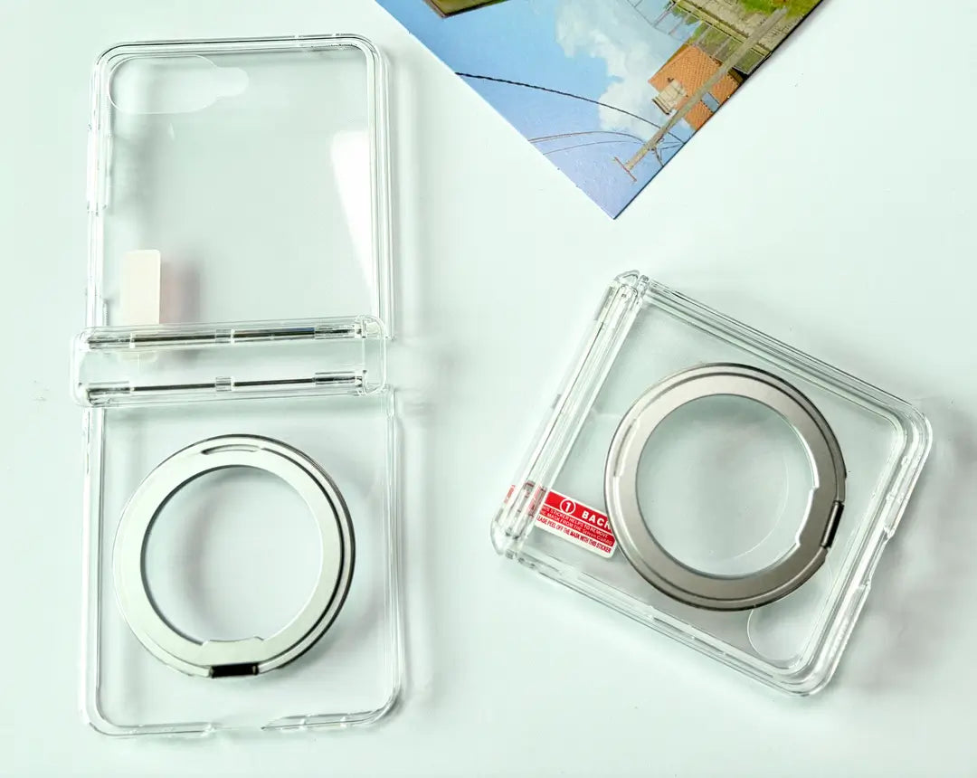 Galaxy Z Flip8 Foldable Clear MagSafe Case | 360° Rotatable Metal Ring Stand