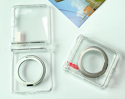 Galaxy Z Flip8 Foldable Clear MagSafe Case | 360° Rotatable Metal Ring Stand