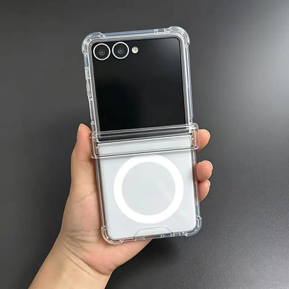 Wholesale Clear Magnetic Shockproof Case For Samsung Galaxy Z Flip8 N52 Magnet 360 Ring Holder Full Hinge Protection