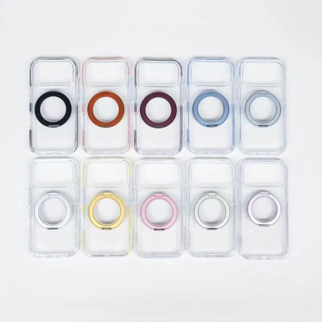 iPhone 18 Pro Clear MagSafe Case | 360° Rotatable Metal Ring Stand