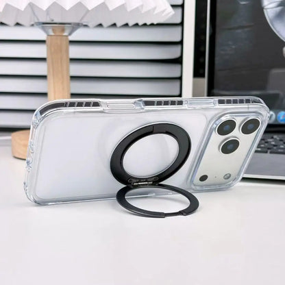 iPhone 18 Pro Clear MagSafe Case | 360° Rotatable Metal Ring Stand