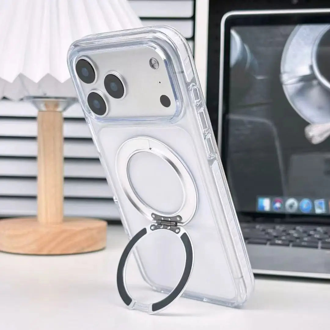 iPhone 18 Pro Clear MagSafe Case | 360° Rotatable Metal Ring Stand