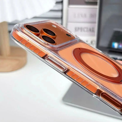 iPhone 18 Pro Clear MagSafe Case | 360° Rotatable Metal Ring Stand