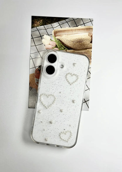 Pearl Heart Glitter Phone Case Wholesale | Cute Aesthetic TPU Case