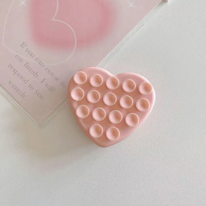 Cute Heart Double Sided Suction Cup Phone Holder, Silicone Phone Suction Mount for Mirror & Smooth Wall