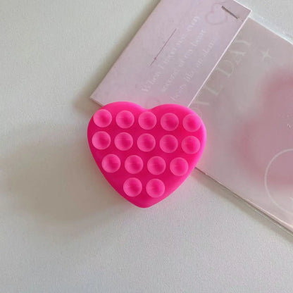 Cute Heart Double Sided Suction Cup Phone Holder, Silicone Phone Suction Mount for Mirror & Smooth Wall