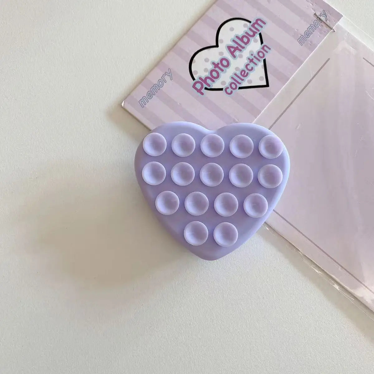 Cute Heart Double Sided Suction Cup Phone Holder, Silicone Phone Suction Mount for Mirror & Smooth Wall
