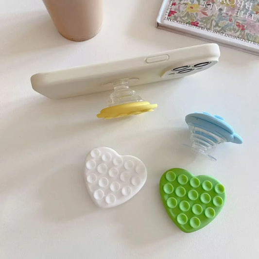 Cute Heart Double Sided Suction Cup Phone Holder, Silicone Phone Suction Mount for Mirror & Smooth Wall