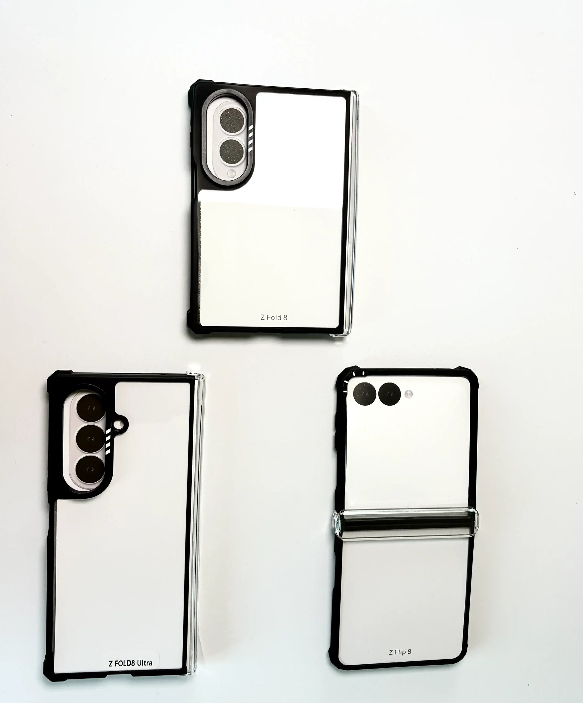 Samsung Galaxy Z Fold 8 Z Flip 8 phone case, black silicone frame transparent hard protective cover
